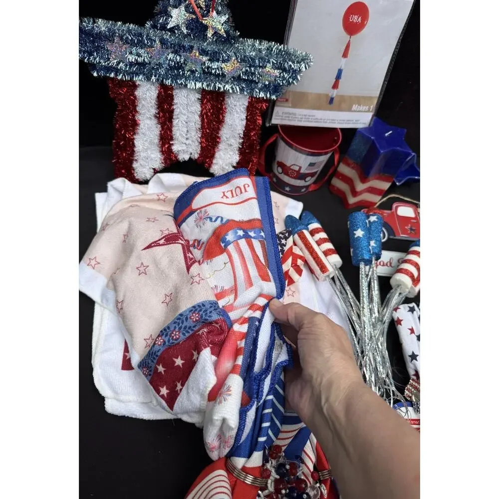 Huge Pier 1 American Flag Patriotic July 4th Serving Table Decor Huge Lot
